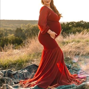 Saslax Long Chiffon Sleeve Mermaid Maternity Dress for Photoshoot Baby Shower